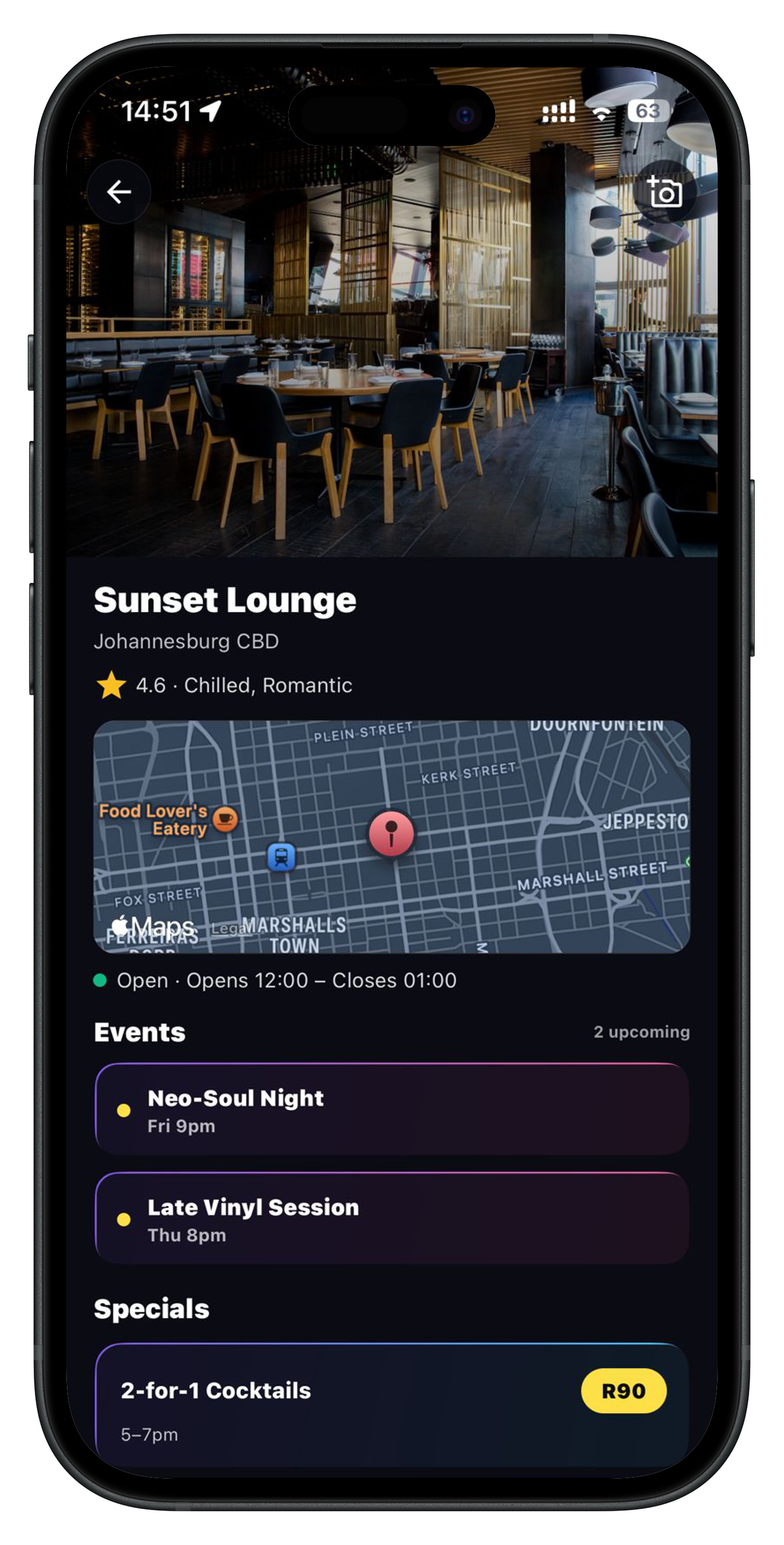 Vibez vibe details screen on iPhone simulator